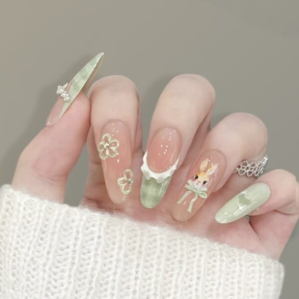 Mint Bunny Garden Press-On Nails | Cottagecore Spring Series