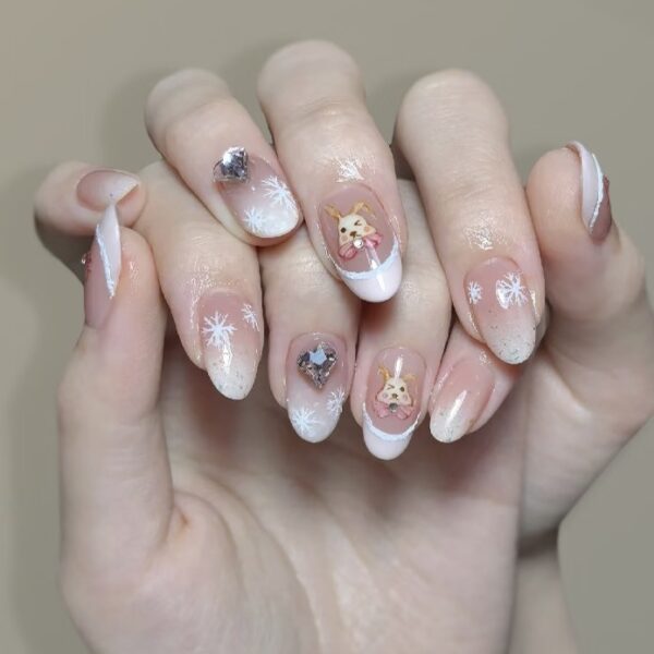 Snowflake Bunny Charm Press-On Nails | Winter Whimsy Series