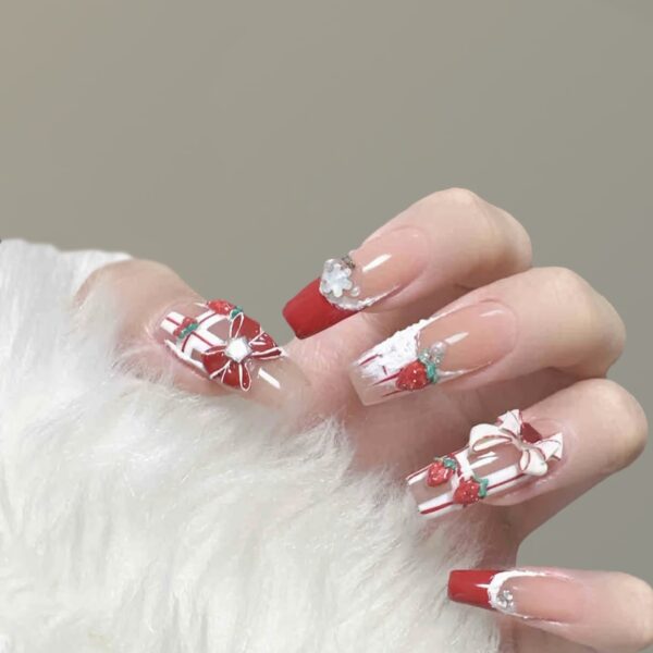 Strawberry Glitz & Heart Press-On Nails | Y2K Pop Princess Series