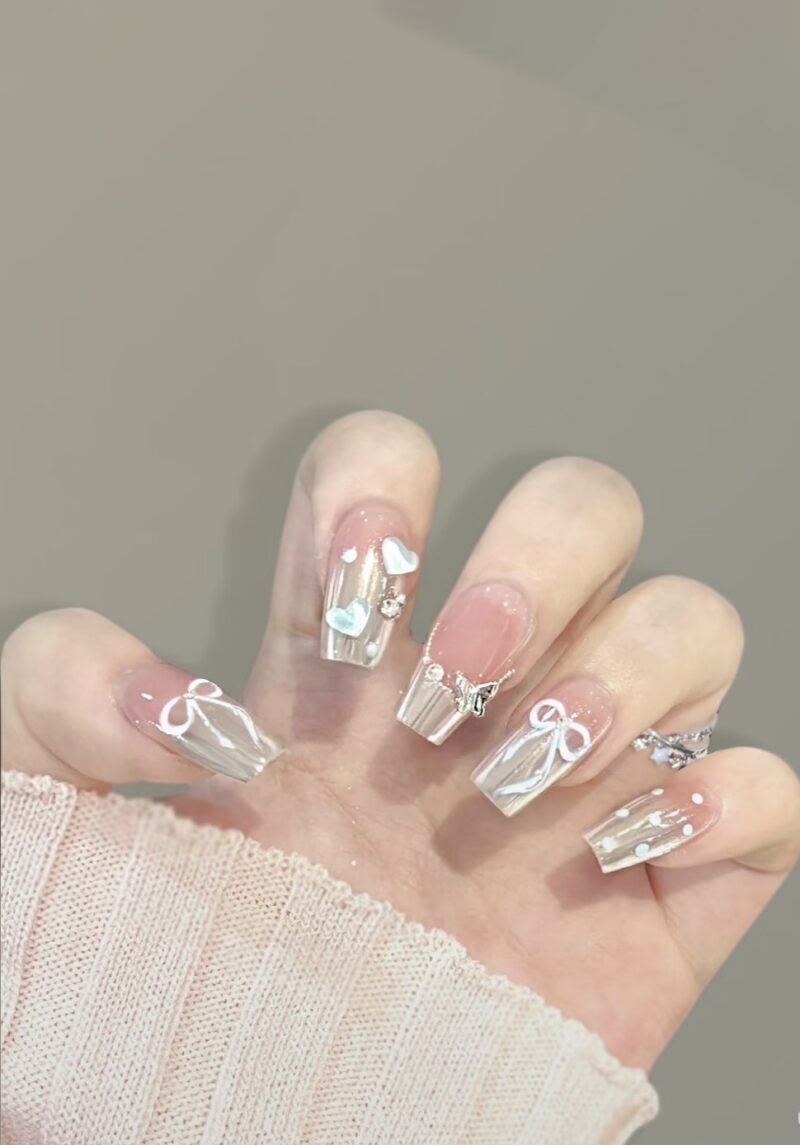 Icy Ribbon Dream Press-On Nails | Transparent Crystal Series