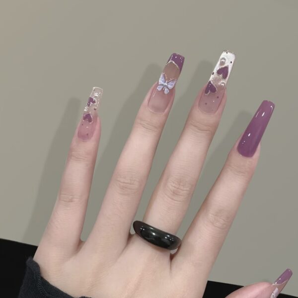 Purple Hearts & Butterfly Press-On Nails | Fantasy Love Series