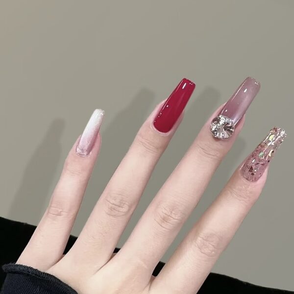 Red Velvet Sparkle Press-On Nails | Glam Night Series