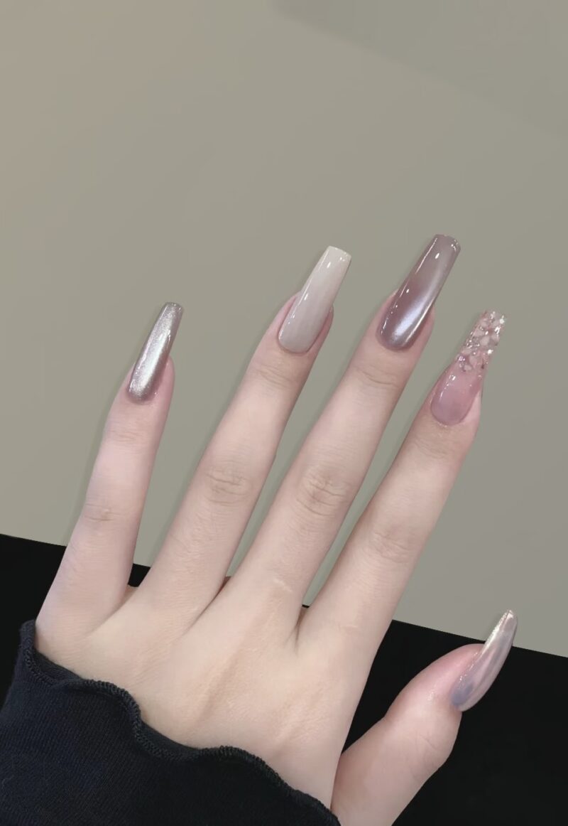 Champagne Mist Gradient Press-On Nails | Elegant Nude Series