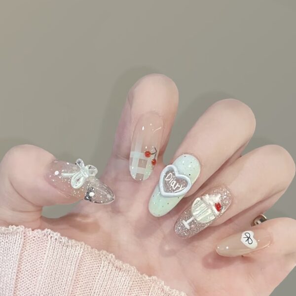 Mint Cherry Diary Press-On Nails | Sweet Café Series