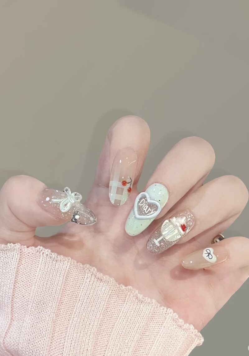 Mint Cherry Diary Press-On Nails | Sweet Café Series