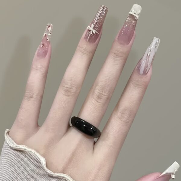 Glitter Bow Charm Press-On Nails | Sugar Frost Series