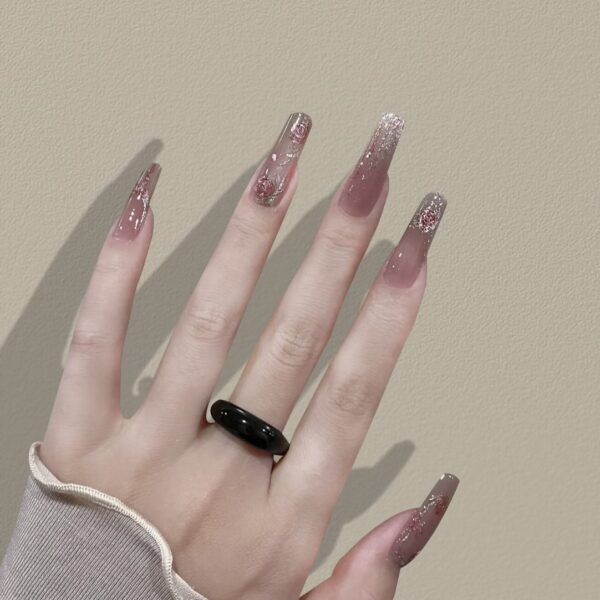 Rose Glitter Ombre Press-On Nails | Romantic Bloom Series
