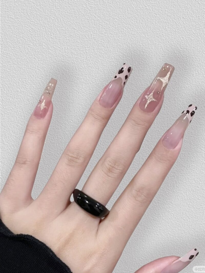 Trendy Cow Print & Glitter Sparkle Press-On Nails | Y2K Vibes Series